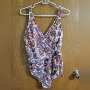 Shade & Shore Paisley One Piece Swimsuit - Pink and Orange